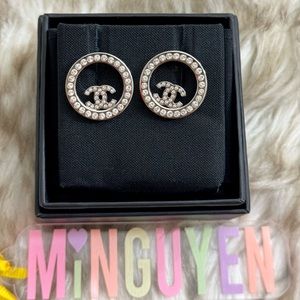 Authentic Chanel Silver Crystal Round Studs